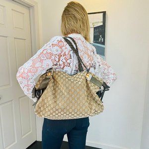 Gucci GG Medium Canvas Bamboo Bar Tote Bag